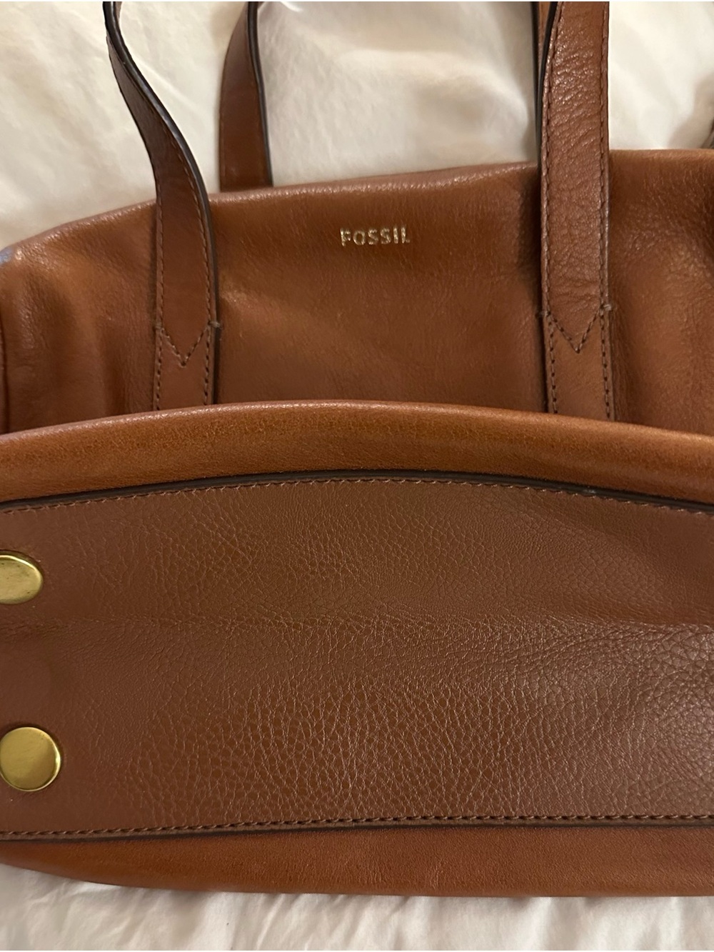 Fossil Tan Brown Leather Mini Satchel with Gold Zip